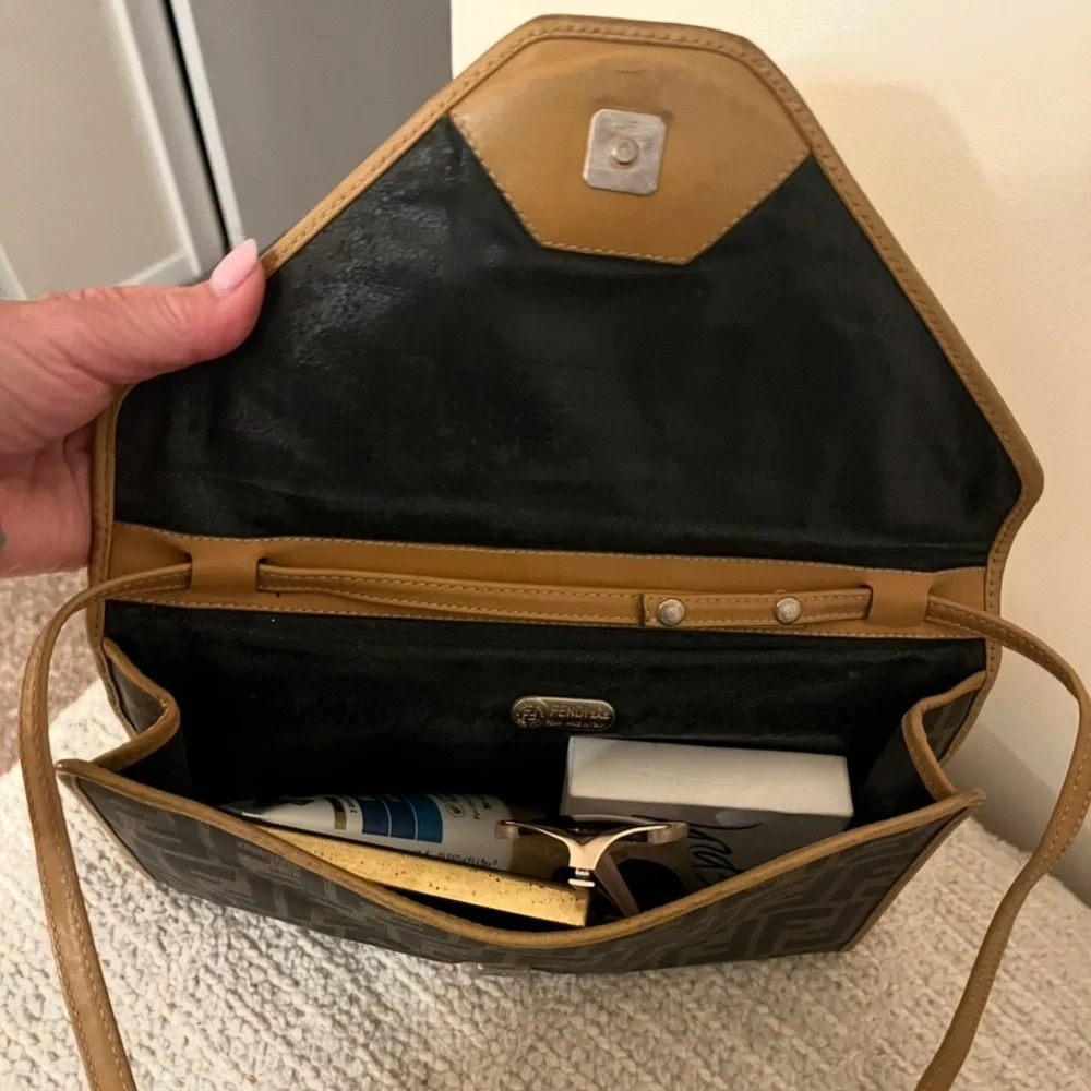 Fendi Tan and Black Monogram Shoulder Bag - Picture 7 of 7